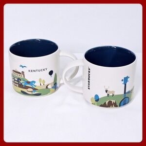 Starbucks Kentucky Mug 2 Set You Are Here Collection 2014 Navy Blue 14oz Pair